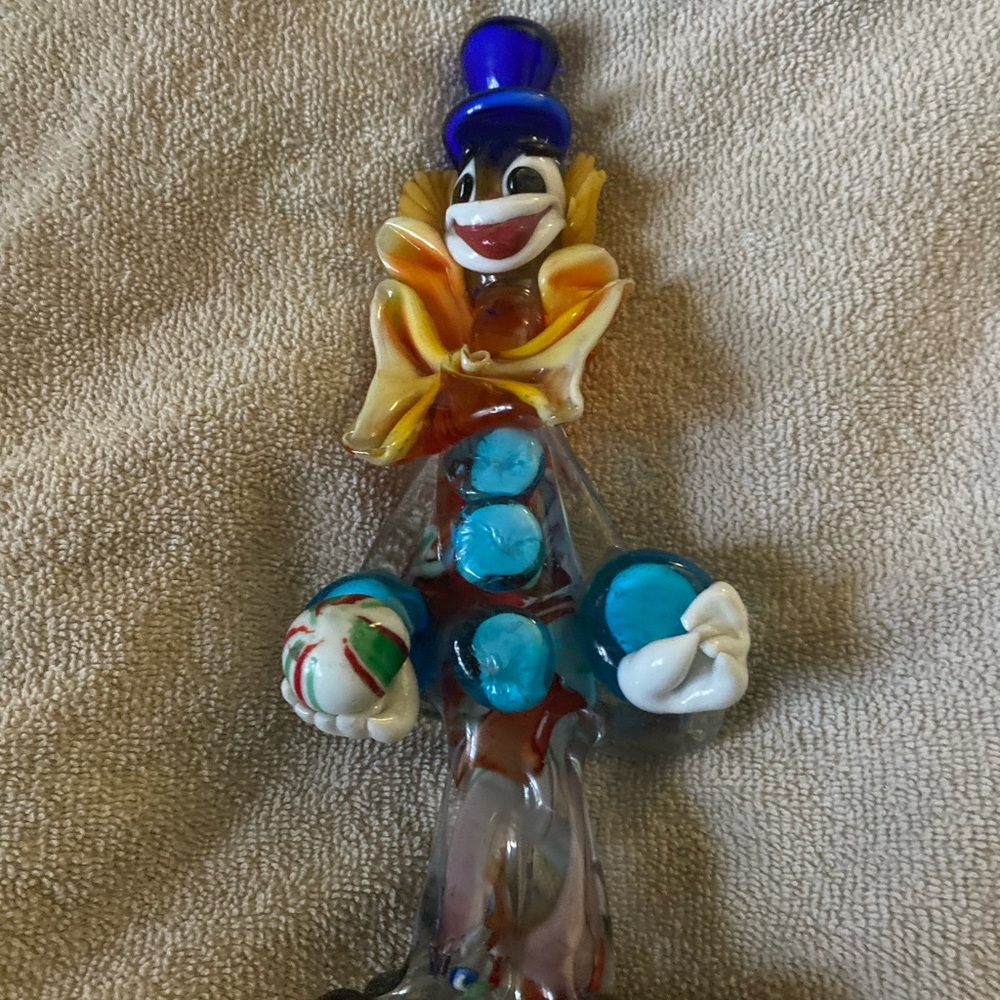 Murano Vibrant Glass Clown with Blue and Orange Accents excellent condition 8”